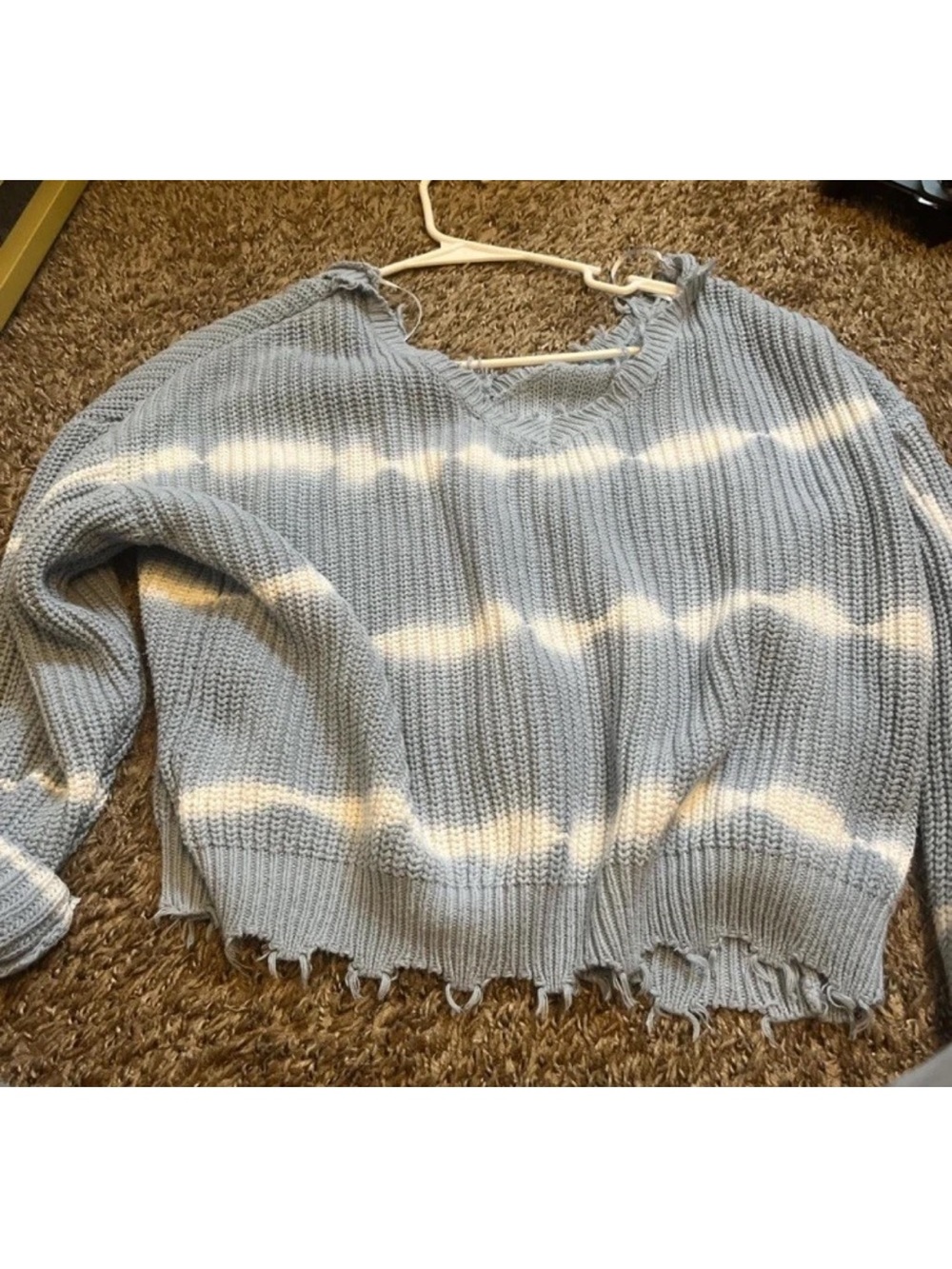 Jessica Simpson Light Blue and White Striped Knit Sweater